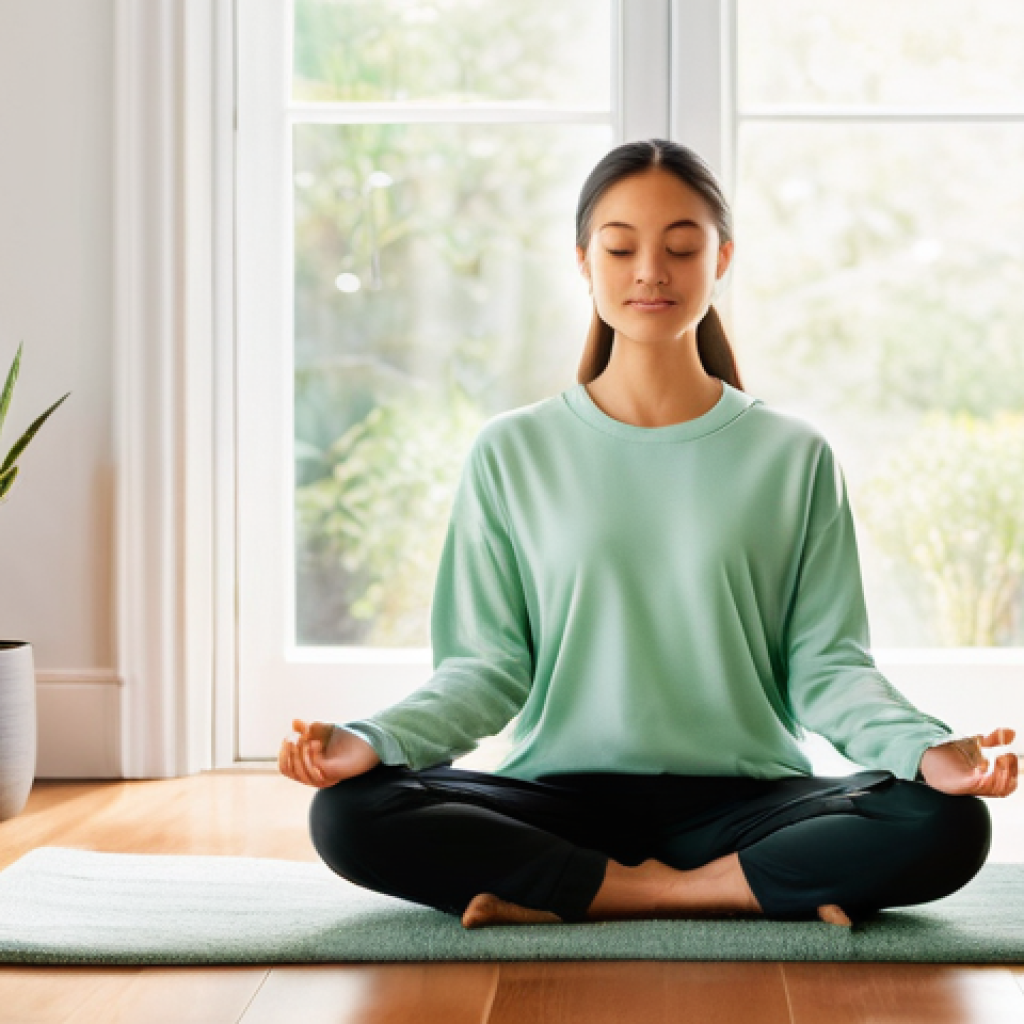 집에서 할 수 있는 힐링 명상 프로그램 - **"A serene and inviting home meditation space. A person in their late 20s to early 40s, wearing a c...