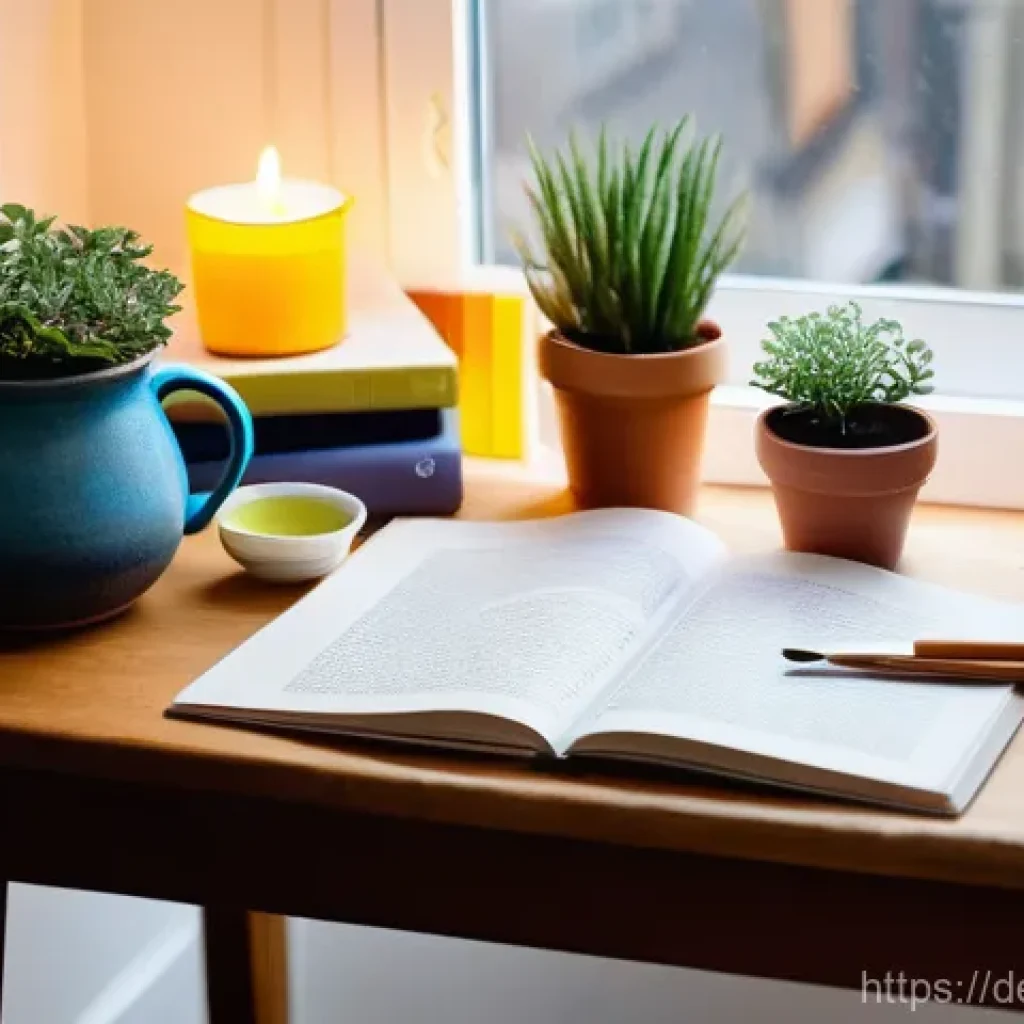 집에서의 힐링을 위한 아트워크 제작하기 - **Prompt:** A cozy, inviting creative corner within a modern, light-filled apartment. A young adult,...