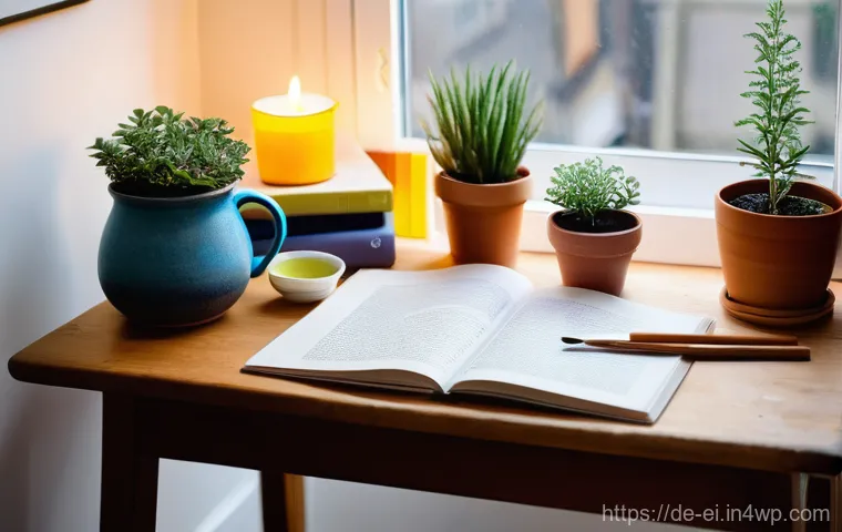 집에서의 힐링을 위한 아트워크 제작하기 - **Prompt:** A cozy, inviting creative corner within a modern, light-filled apartment. A young adult,...