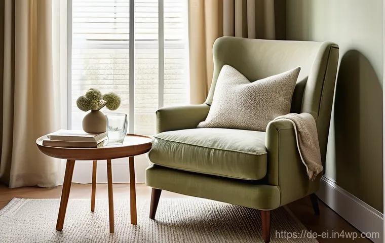스트레스 관리를 위한 공간 활용 전략 - **A Serene Reading Nook of Warmth and Natural Comfort:**
An inviting, tranquil reading nook bath...