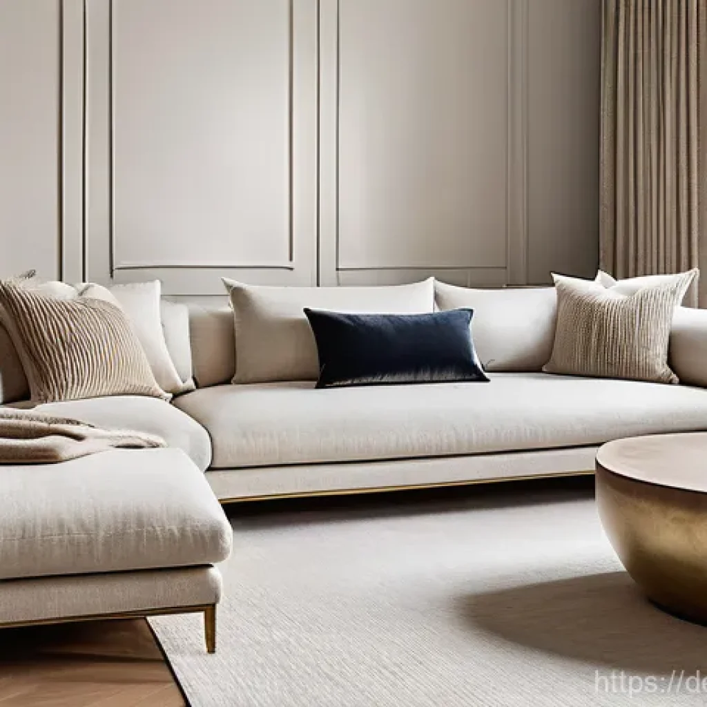 편안함을 주는 집안의 패브릭 선택 방법 - **Prompt 1: Quiet Luxury Living Room with Tactile Textures**
A luxurious and serene living room ...