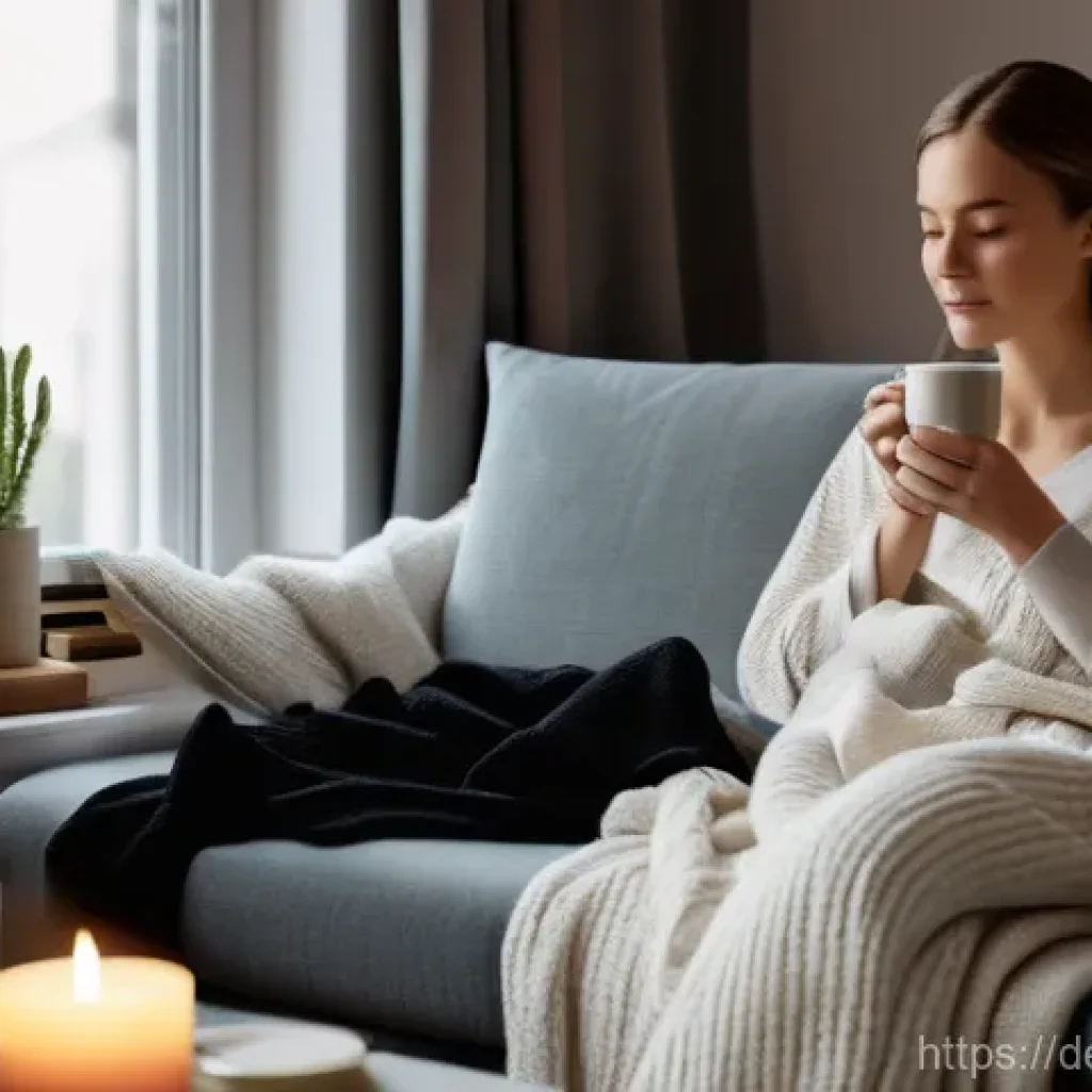 스트레스 완화에 좋은 향초 추천 - **Prompt:** A cozy, serene scene inside a modern German living room during the early evening. A woma...