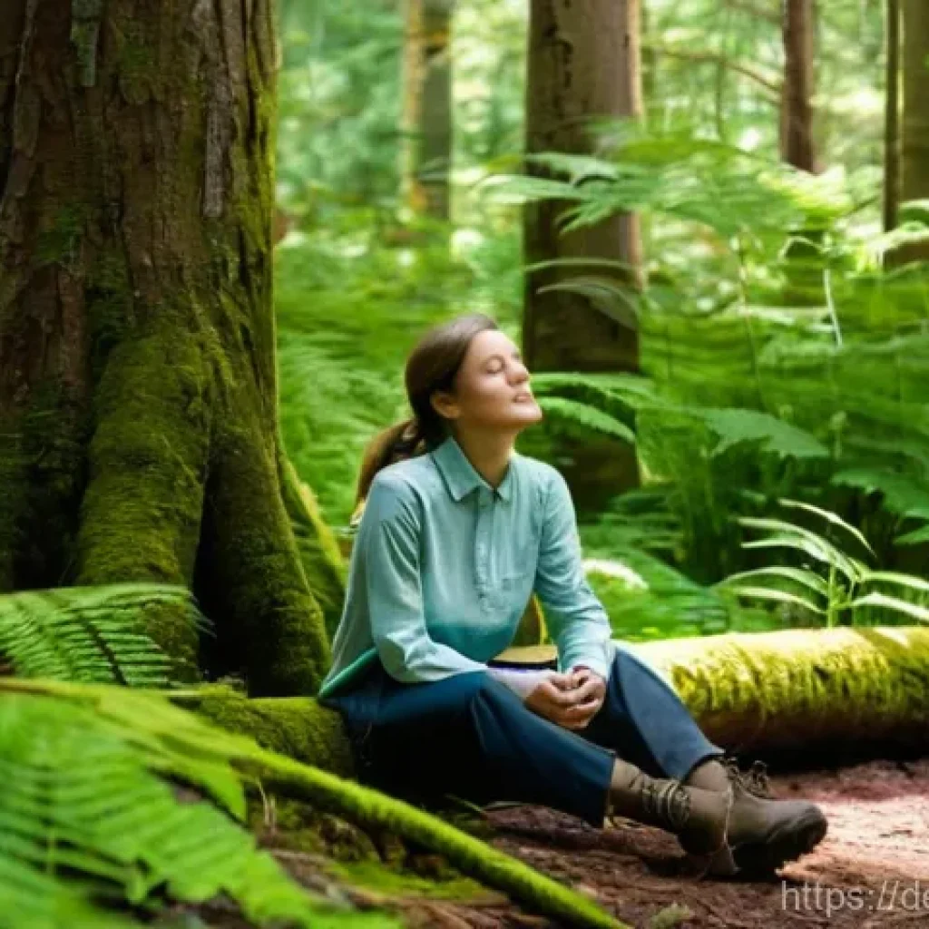 스트레스 관리를 위한 힐링 프로그램 구성 - **Mindful Forest Retreat:**
A serene and peaceful image of a young adult woman, appearing to be ...