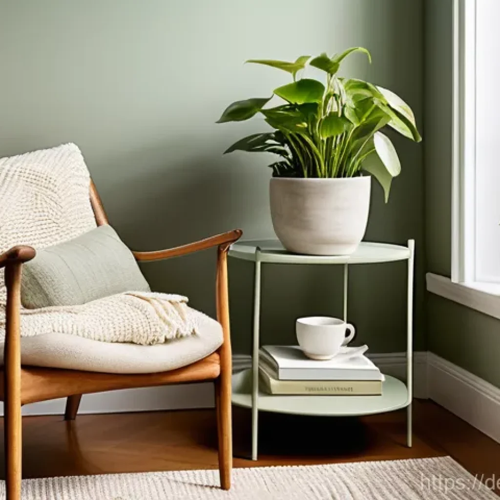 편안한 심리를 위한 집안의 인테리어 전략 - **A tranquil and inviting reading nook, bathed in soft, warm natural light. The centerpiece is a com...