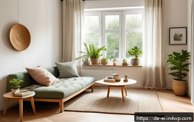 스스로를 위한 힐링 공간 만들기 - A cozy personal retreat corner in a modern German apartment, featuring natural elements like wooden ...
