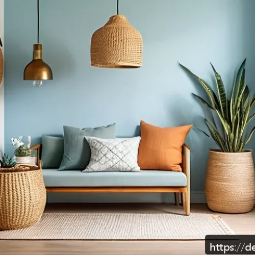 Home 31 개인적인 느낌의 자기만의 공간 만들기 - Cozy reading nook interior with a bright sky-blue painted wall, warm natural oak wooden furniture, s...
