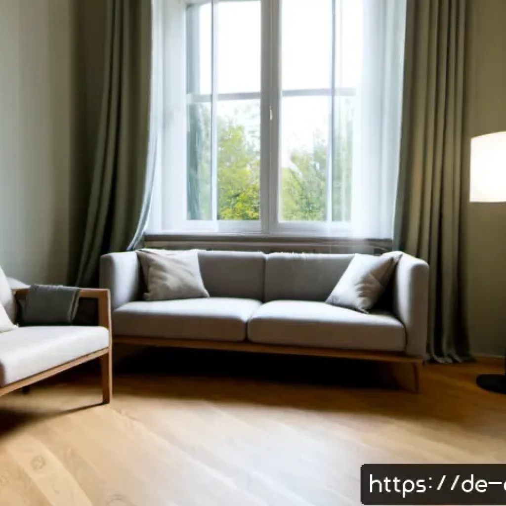 편안한 공간 조성을 위한 원칙 - Photorealistic German living room designed for comfort and calm, soft linen sofa with wool throws, w...