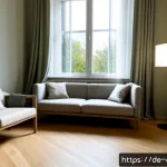 Home 23 편안한 공간 조성을 위한 원칙 - Photorealistic German living room designed for comfort and calm, soft linen sofa with wool throws, w...